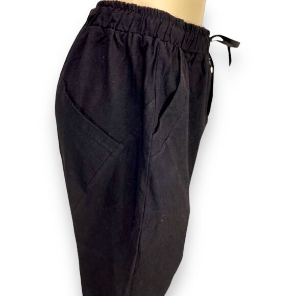 Black Drawstring Waistband Pockets Tapered Leg Harem Pants - NEW - Picture 3 of 4